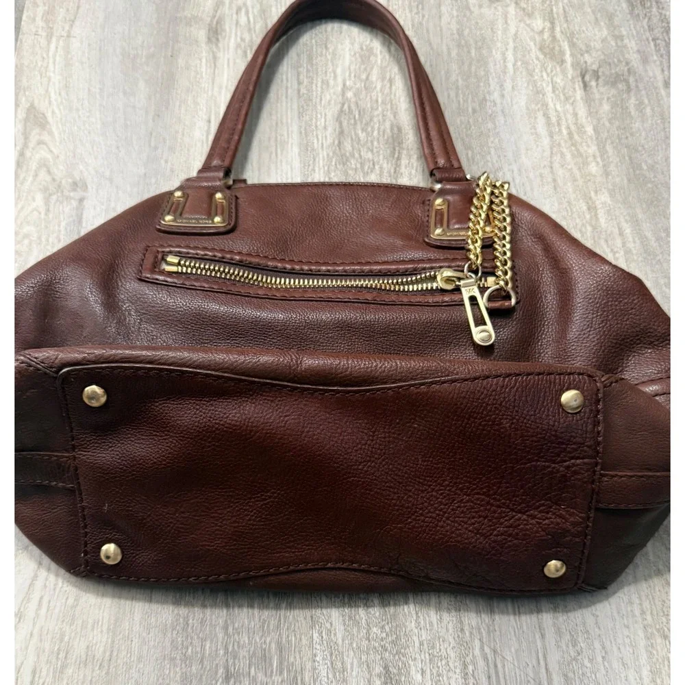 Michael Kors Brown‎ Pebbled Leather Tote Bag Gold Chain Accent Shoulder Bag